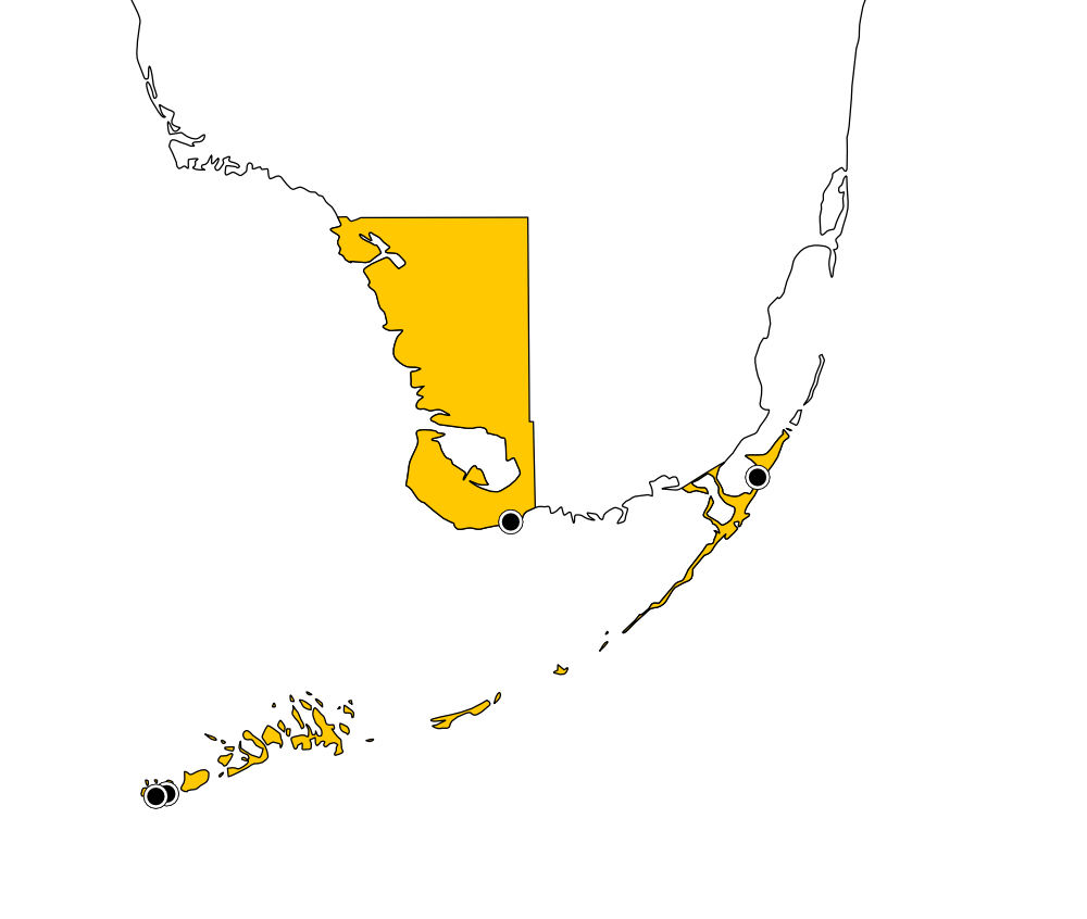 distribution map for Monroe County, Florida, showing 3 records for Gryllodes sigillatus